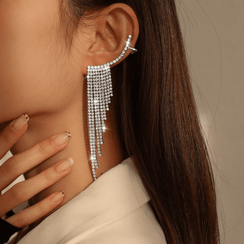 Long Full Rhinestone Earrings | Fashionsarah.com