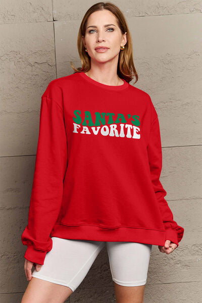 Fashionsarah.com Fashionsarah.com Simply Love Full Size SANTA'S FAVORITE Round Neck Sweatshirt