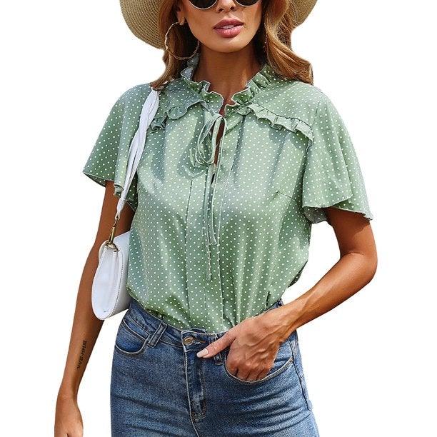 Women Ruffle Lace Up T-Shirt | Fashionsarah.com