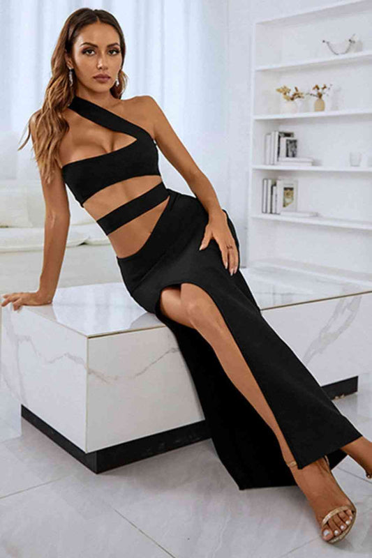 Fashionsarah.com Fashionsarah.com One-Shoulder Cutout Front Split Maxi Dress