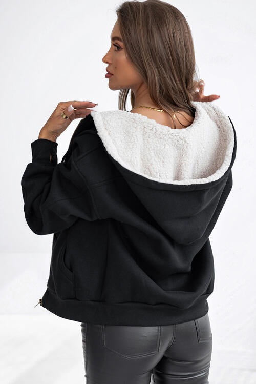 Zip Up Long Sleeve Hooded Women Jacket | Fashionsarah.com