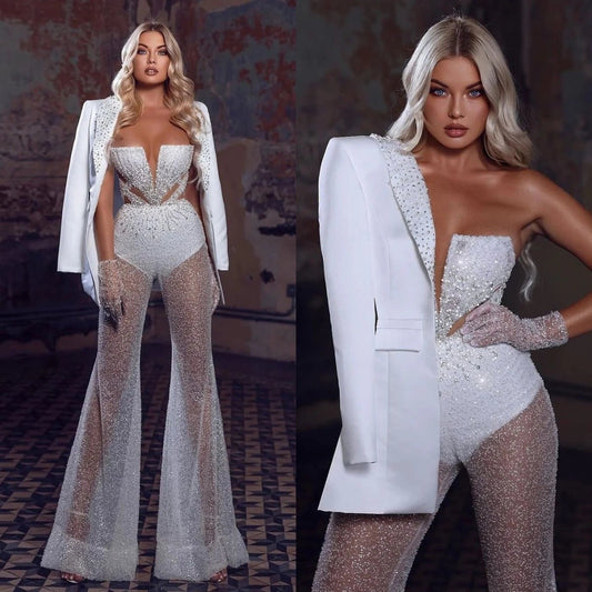 Fashionsarah.com Strapless Wedding Jumpsuit With Blazer