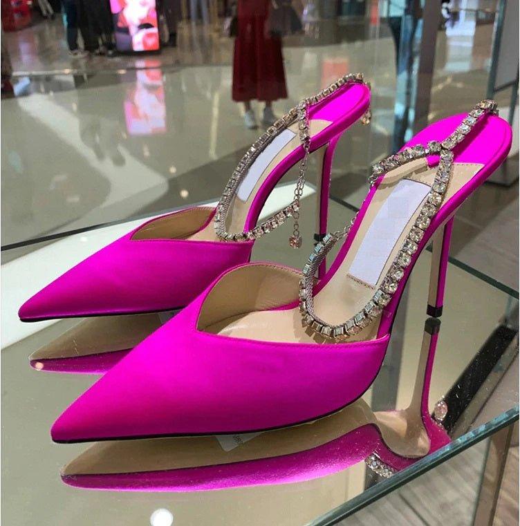 Fashionsarah.com Luxurious V Cut Strap Rhinestone Heels