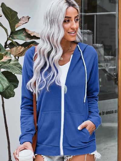 Drawstring Zip Up Hooded Jacket | Fashionsarah.com