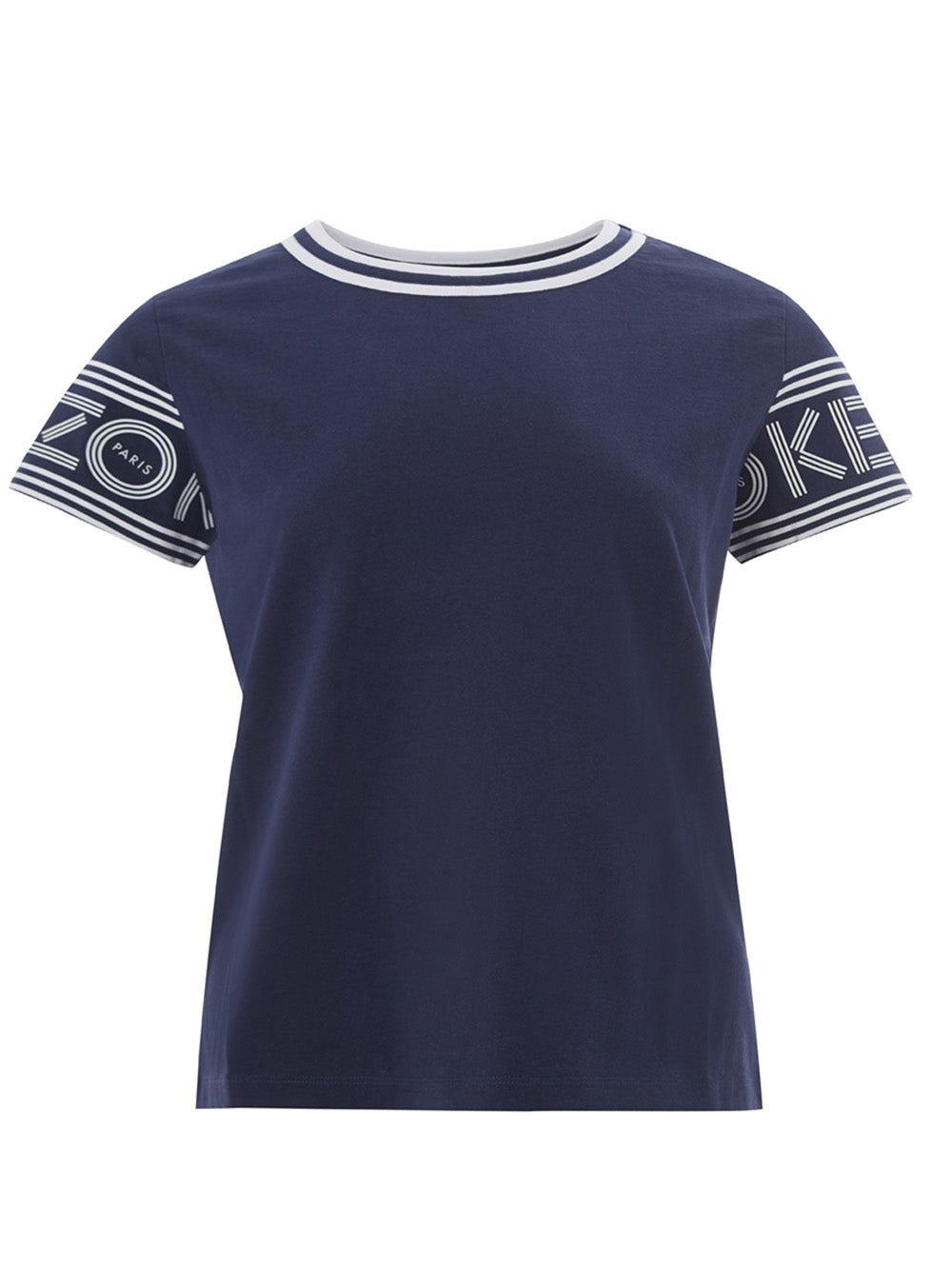 Fashionsarah.com Fashionsarah.com Kenzo Blue Cotton T-Shirt With contrasting Logo on Sleeves