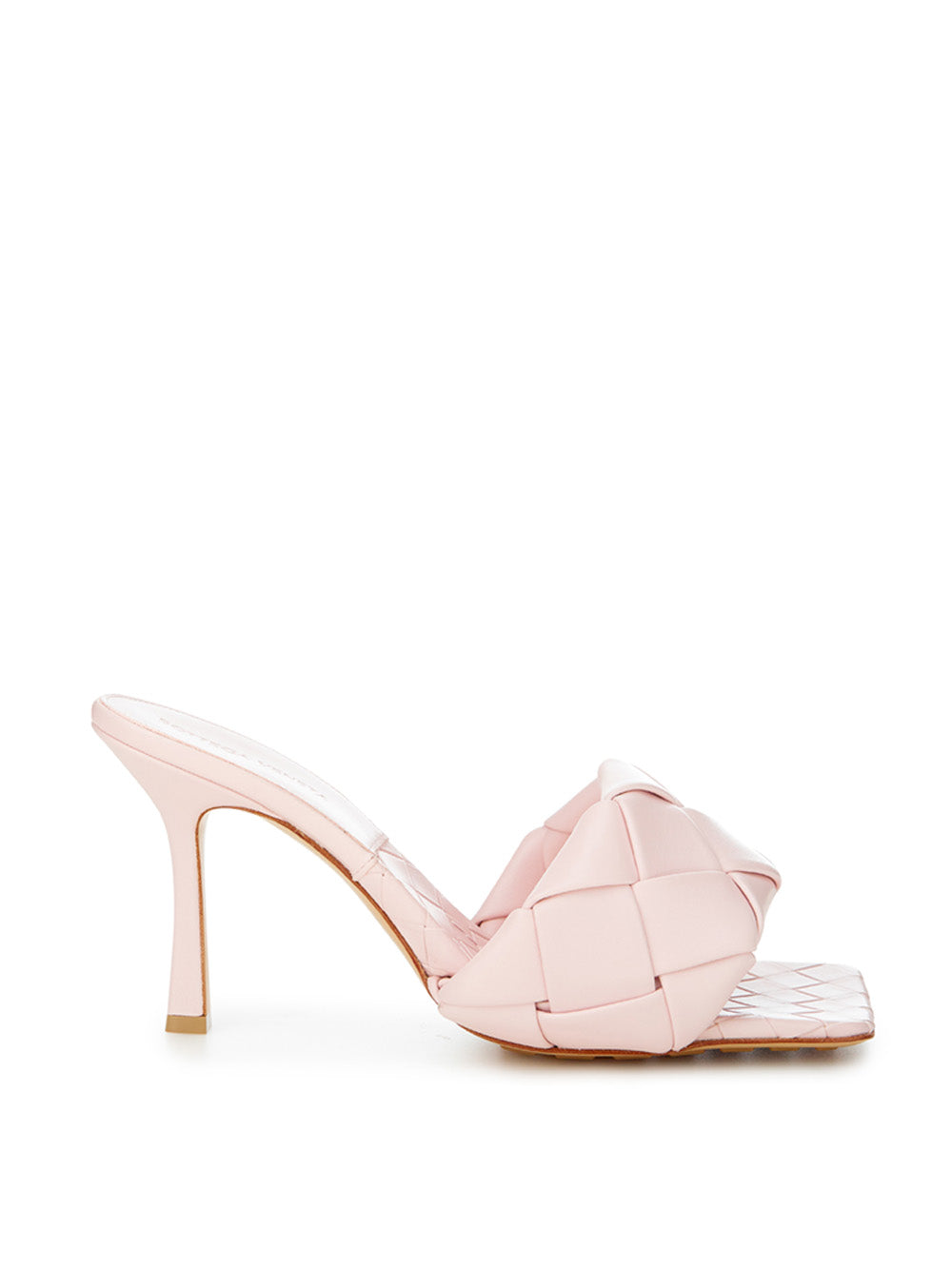 Fashionsarah.com Fashionsarah.com Bottega Veneta Light Pink Leather Heeled Sandal Mule with Intreccio
