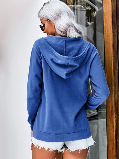 Women Drawstring Zip Up Hooded cardigan | Fashionsarah.com