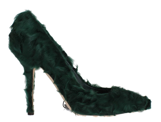 Dolce & Gabbana Green Xiangao Lamb Fur Leather Pumps | Fashionsarah.com