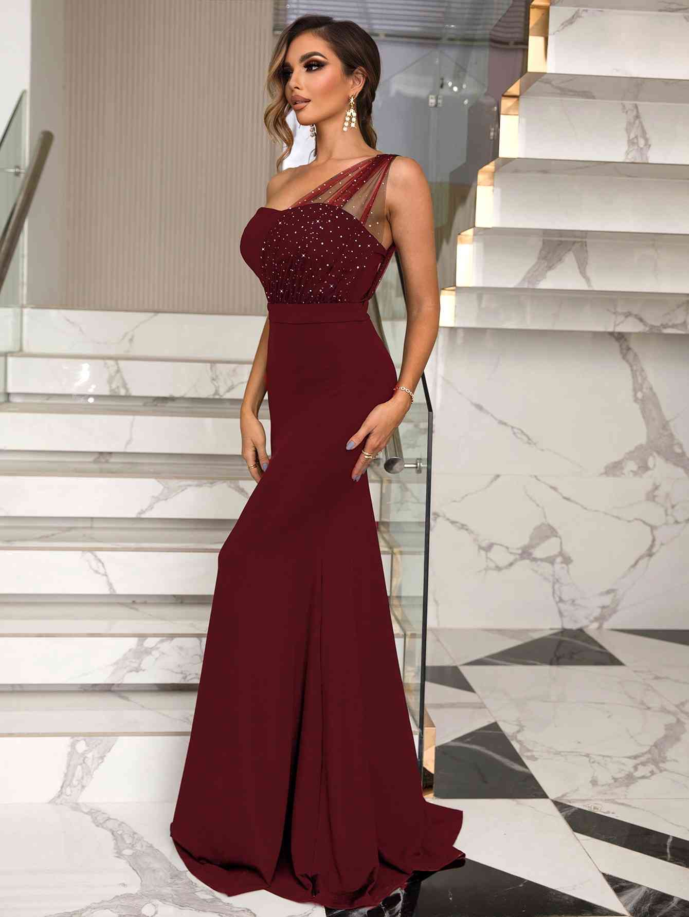 Fashionsarah.com Fashionsarah.com Rhinestone One-Shoulder Formal Dress