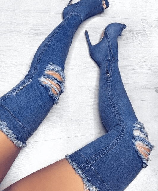 Peep Toe Over The Knee Jeans Boots | Fashionsarah.com