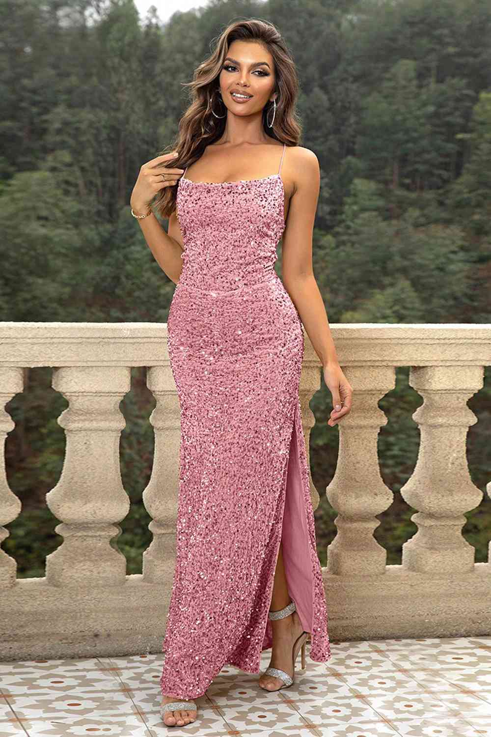 Fashionsarah.com Fashionsarah.com Sequin Backless Split Maxi Dress