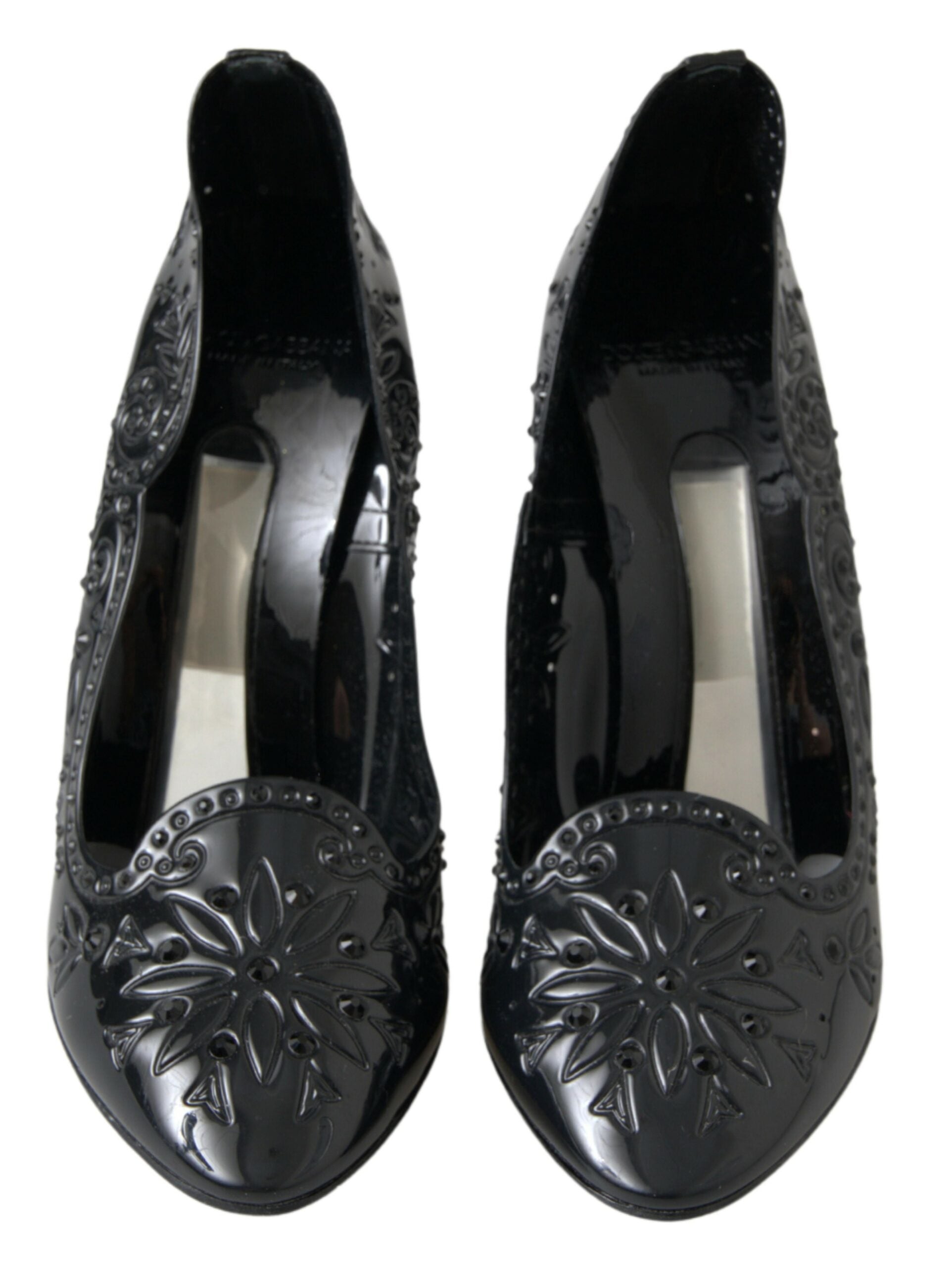 Dolce & Gabbana Black CINDERELLA Floral Crystal Heels Shoes | Fashionsarah.com