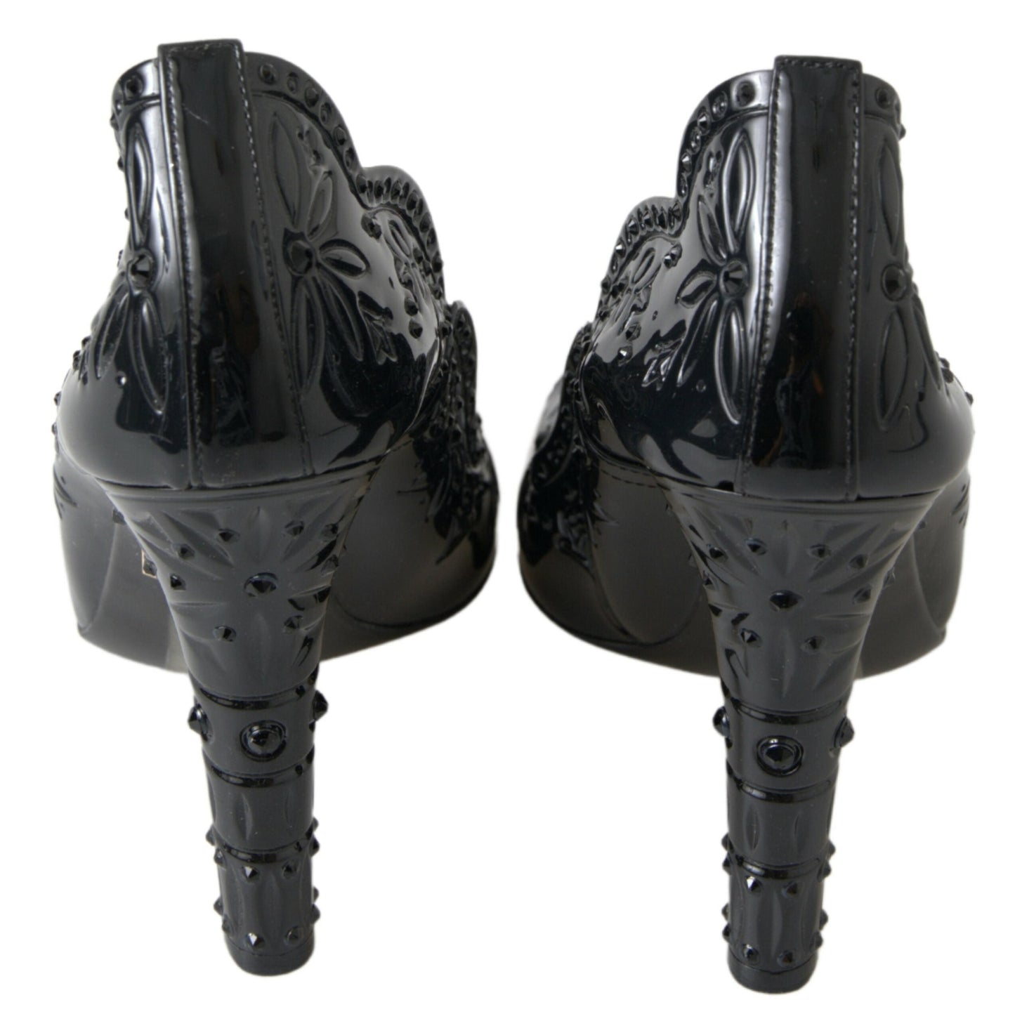 Dolce & Gabbana Black CINDERELLA Floral Crystal Heels Shoes | Fashionsarah.com