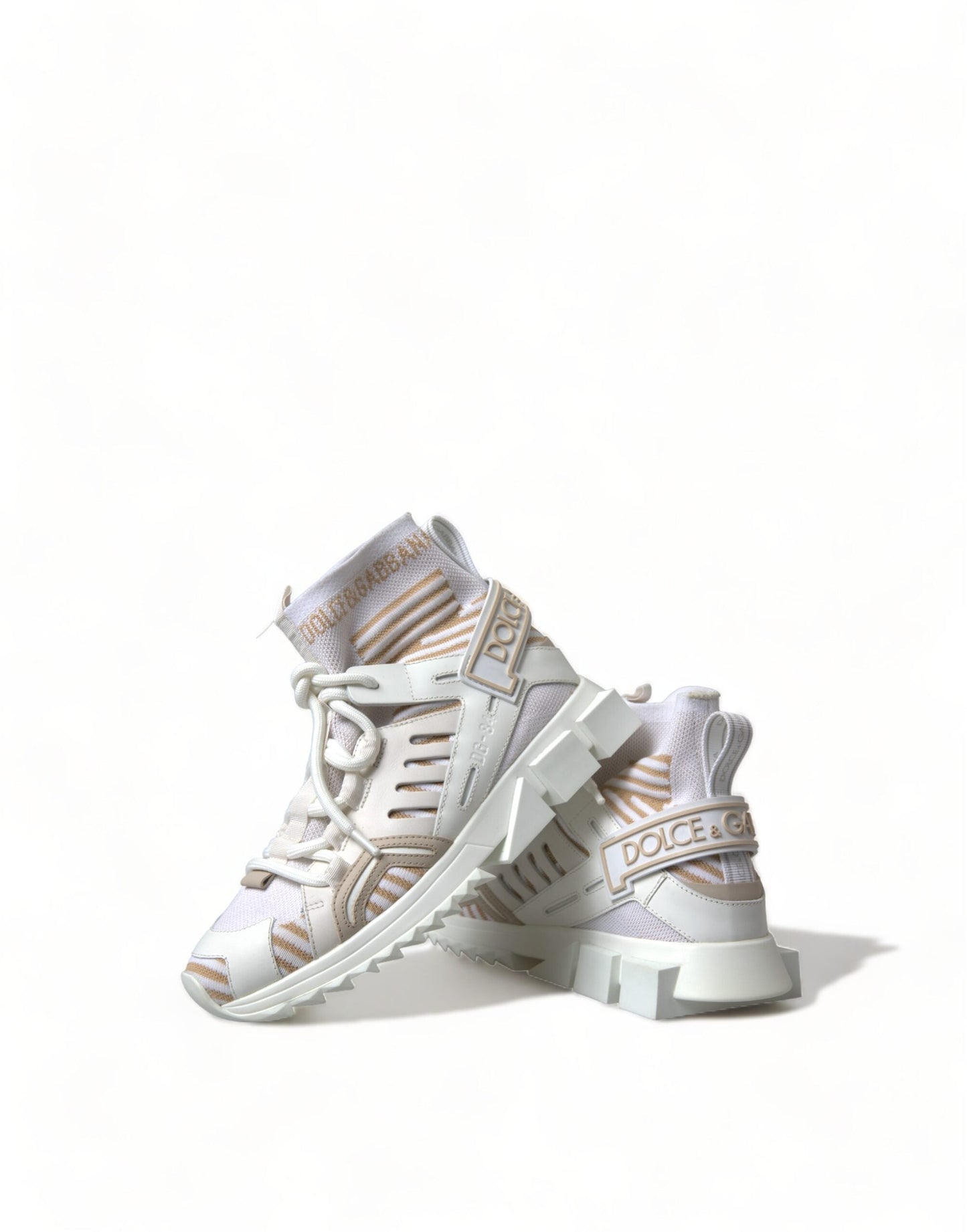 Fashionsarah.com Fashionsarah.com Dolce & Gabbana White Beige Sorrento Socks Sneakers Shoes