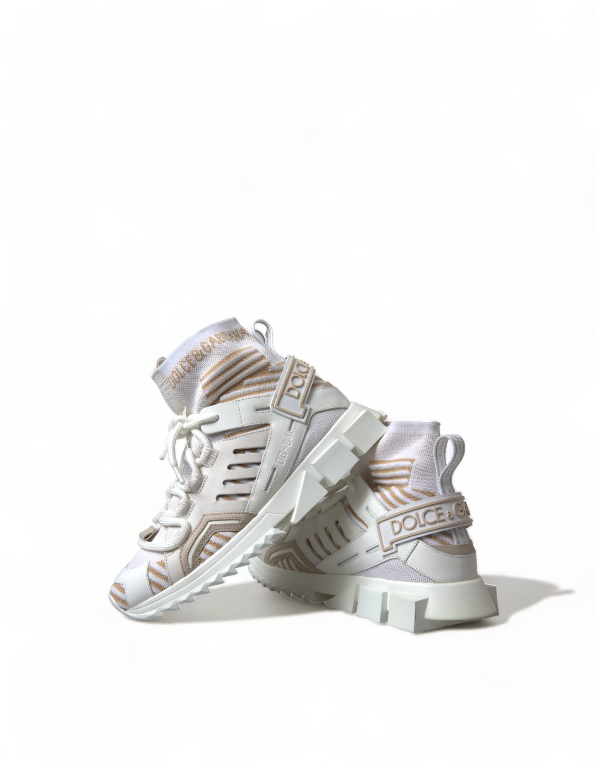 Fashionsarah.com Fashionsarah.com Dolce & Gabbana White Beige Sorrento Socks Sneakers Shoes