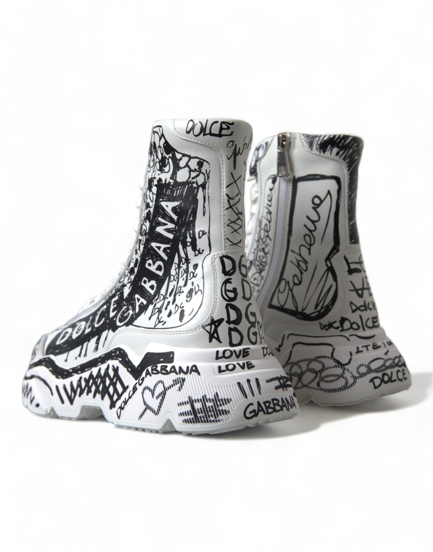 Fashionsarah.com Fashionsarah.com Dolce & Gabbana White Black Graffiti Daymaster Sneakers Shoes