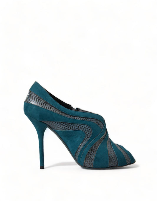 Dolce & Gabbana Teal Suede Leather Peep Toe Heels Pumps Shoes | Fashionsarah.com