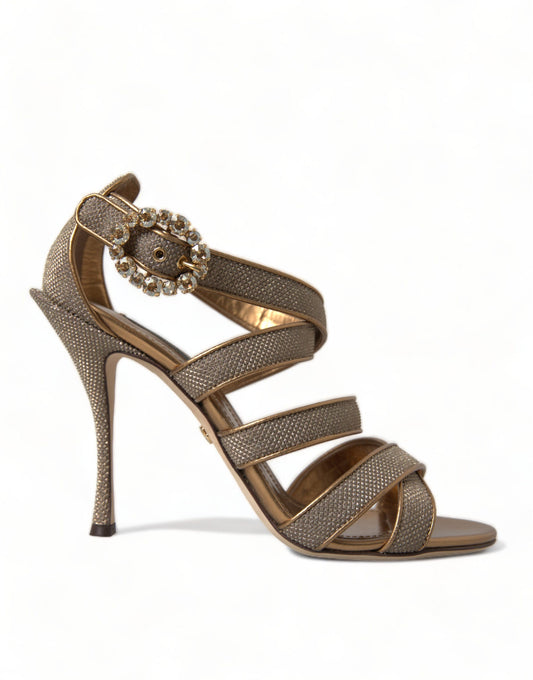 Dolce & Gabbana Bronze Crystal Strap Heels Sandals Shoes | Fashionsarah.com