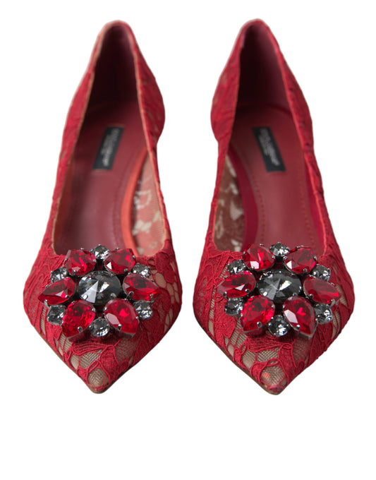 Dolce & Gabbana Red Taormina Lace Crystal Heels Pumps Shoes | Fashionsarah.com