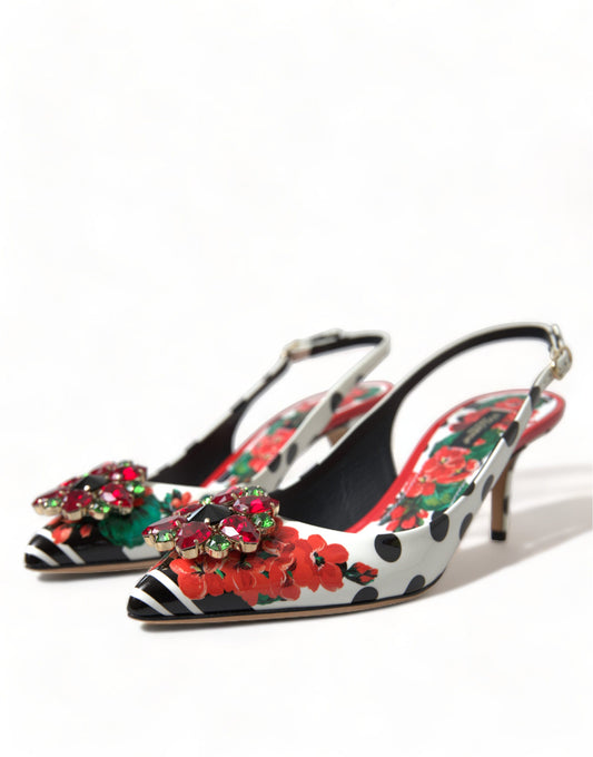Fashionsarah.com Fashionsarah.com Dolce & Gabbana Multicolor Leather Crystal Slingback Pump Heels Shoes