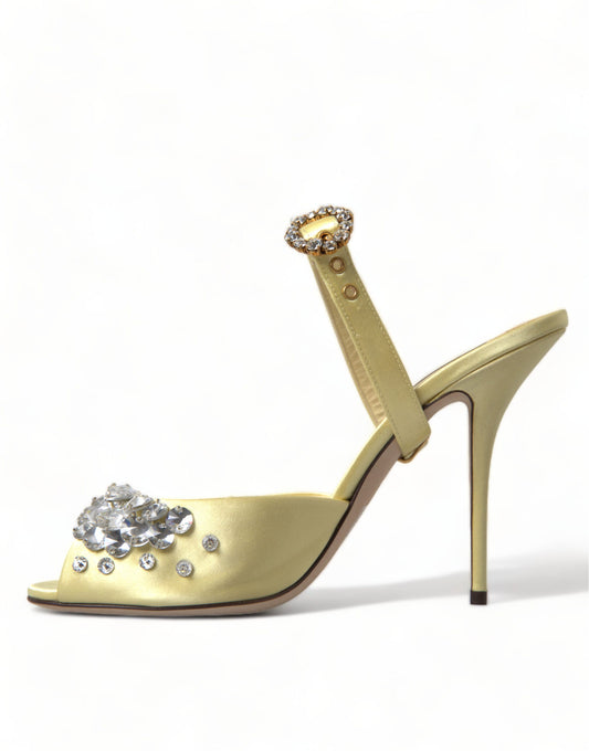 Dolce & Gabbana Yellow Satin Crystal Mary Janes Sandals | Fashionsarah.com