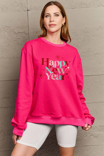 Fashionsarah.com Fashionsarah.com Simply Love Full Size HAPPY NEW YEAR Round Neck Sweatshirt