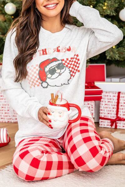 Merry Christmas Top and Plaid Pants Lounge Set | Fashionsarah.com