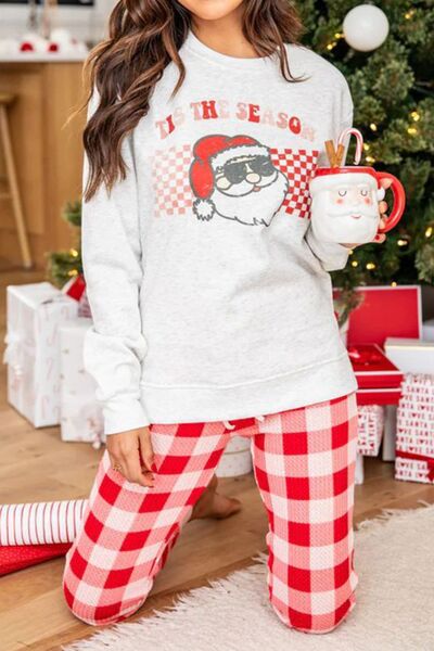 Merry Christmas Top and Plaid Pants Lounge Set | Fashionsarah.com