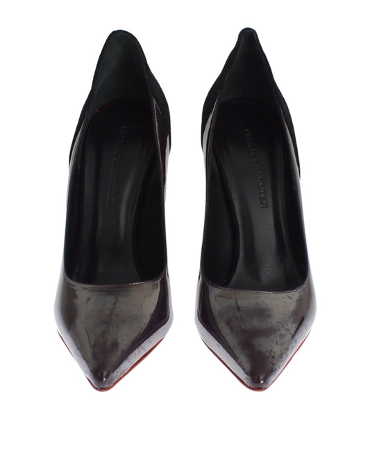 Fashionsarah.com Fashionsarah.com Cédric Charlier Gray Black Leather Suede Heels Pumps Shoes