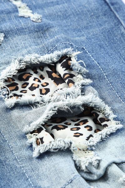 Leopard Distressed Pocketed Straight Women Jeans | Fashionsarah.com