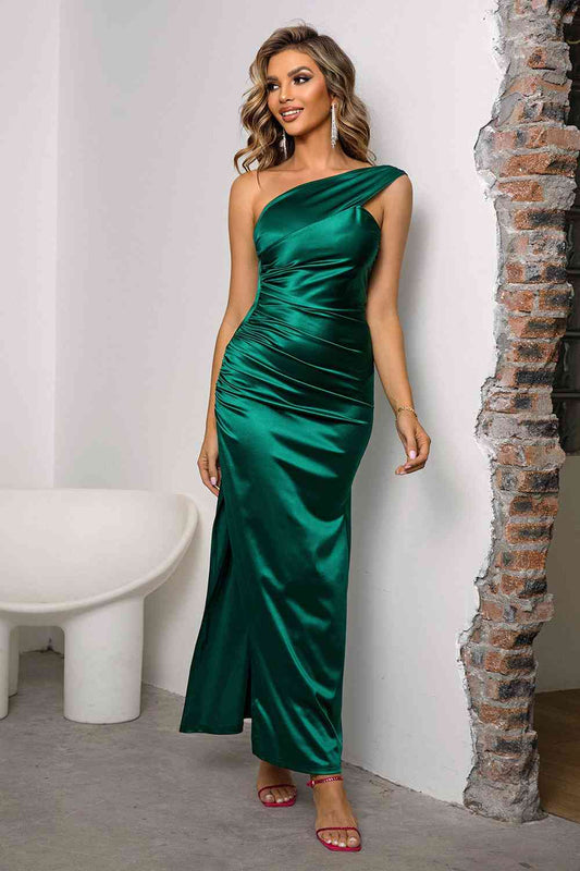 Fashionsarah.com Fashionsarah.com One-Shoulder Ruched Slit Maxi Dress
