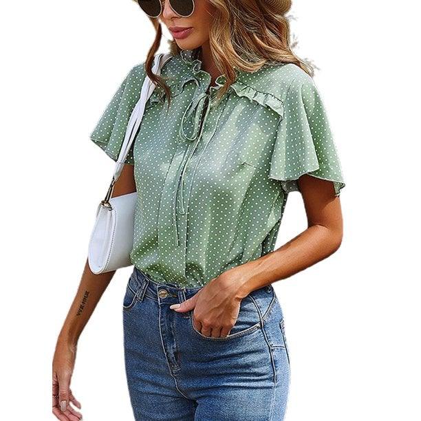 Women Ruffle Lace Up T-Shirt | Fashionsarah.com