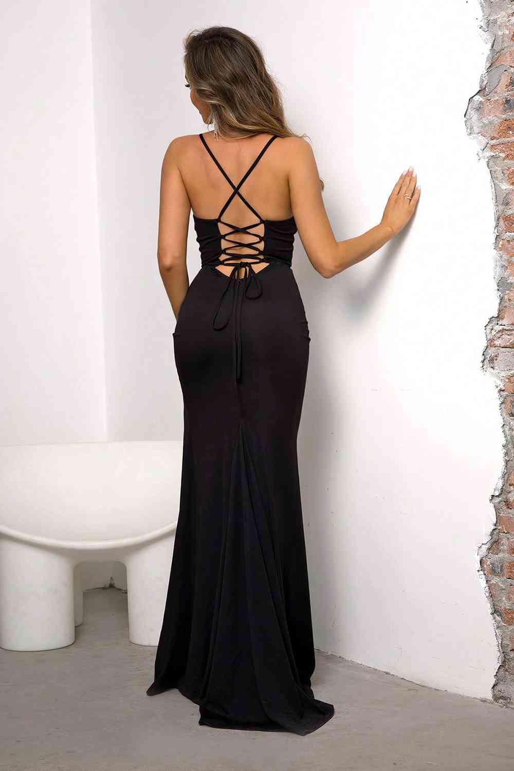 Fashionsarah.com Fashionsarah.com Lace-Up Spaghetti Strap Split Dress