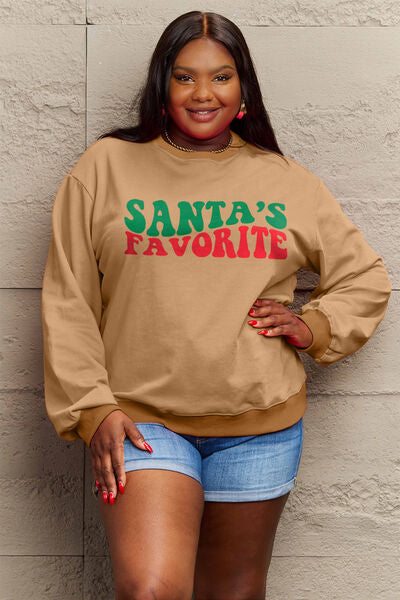 Fashionsarah.com Fashionsarah.com Simply Love Full Size SANTA'S FAVORITE Round Neck Sweatshirt