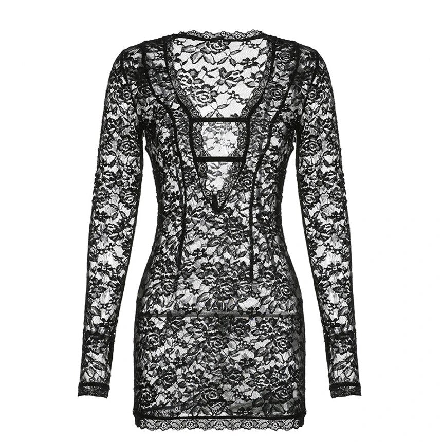 Fashionsarah.com Transparent Deep V Neck Mini Dress