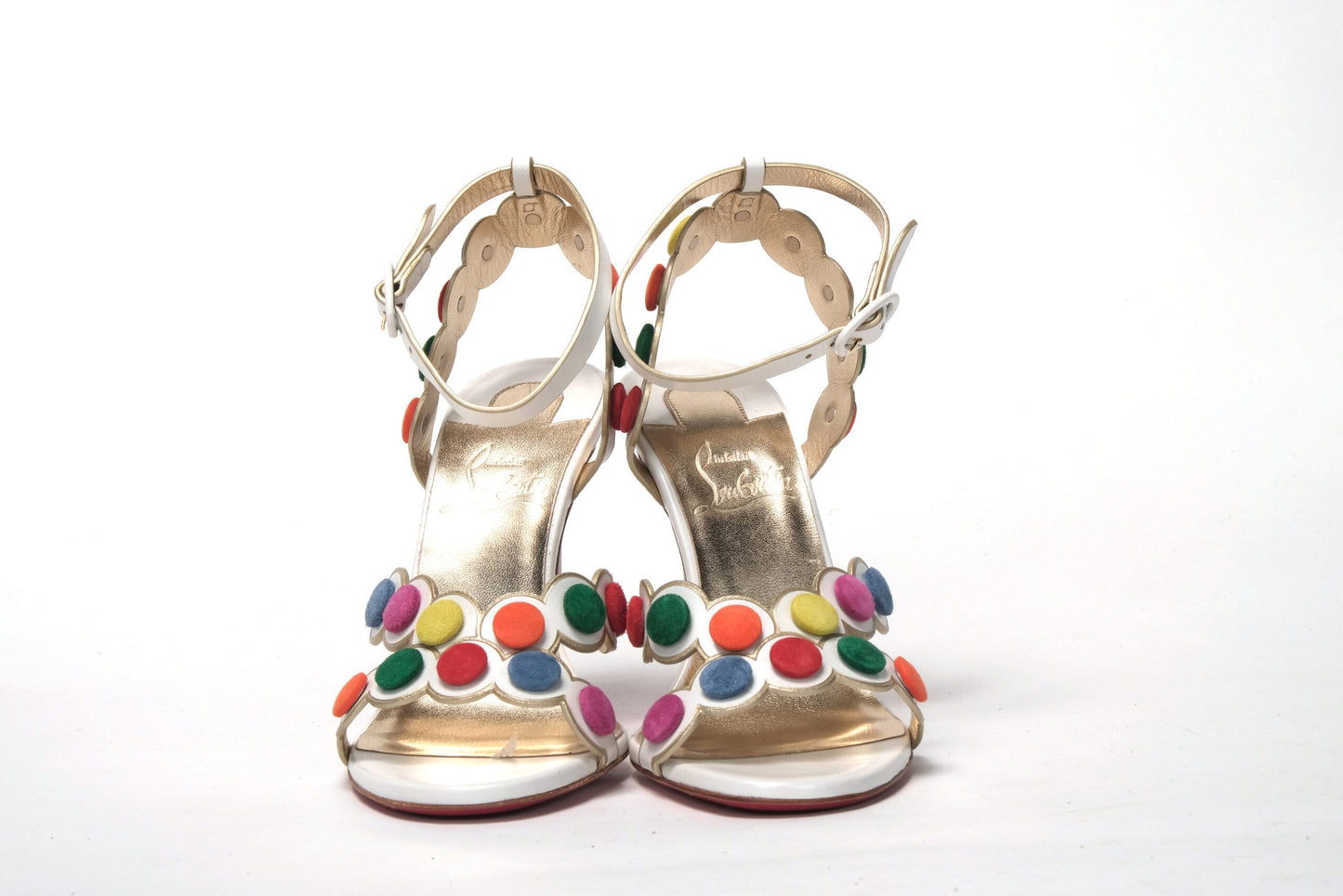 Fashionsarah.com Fashionsarah.com Christian Louboutin White Multicolor Spot Design High Heels Shoes Sandal