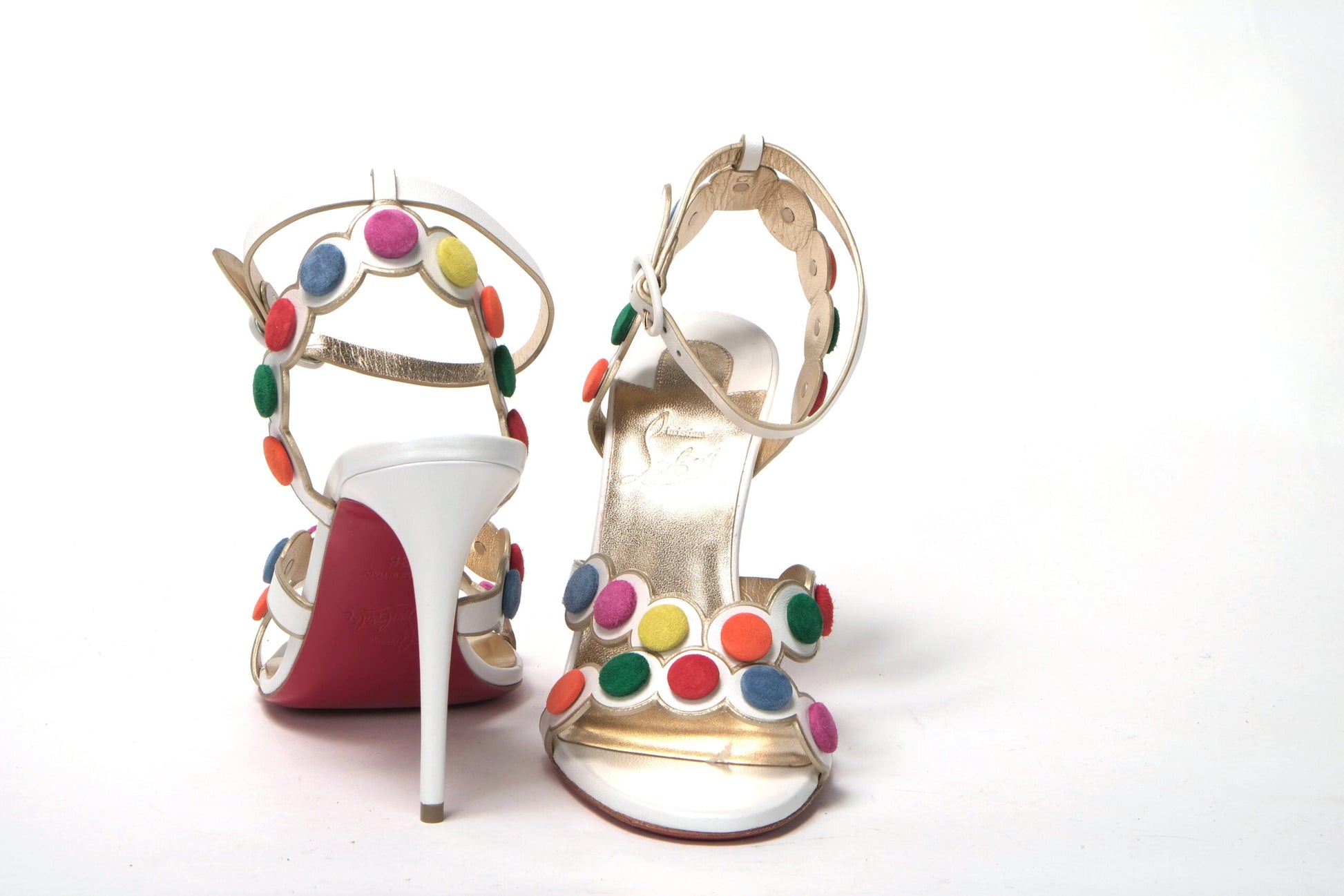 Fashionsarah.com Fashionsarah.com Christian Louboutin White Multicolor Spot Design High Heels Shoes Sandal