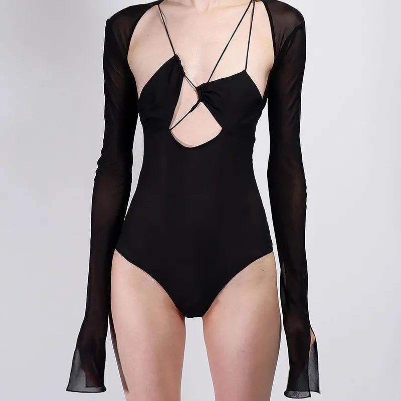 Fashionsarah.com Sexy V-cut Mesh Bodysuit