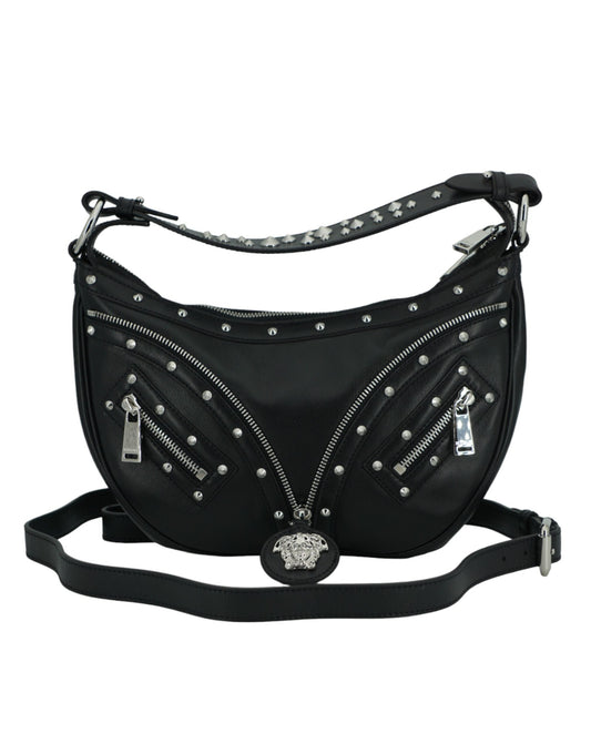 Fashionsarah.com Fashionsarah.com Versace Black Calf Leather Small Hobo Shoulder Bag