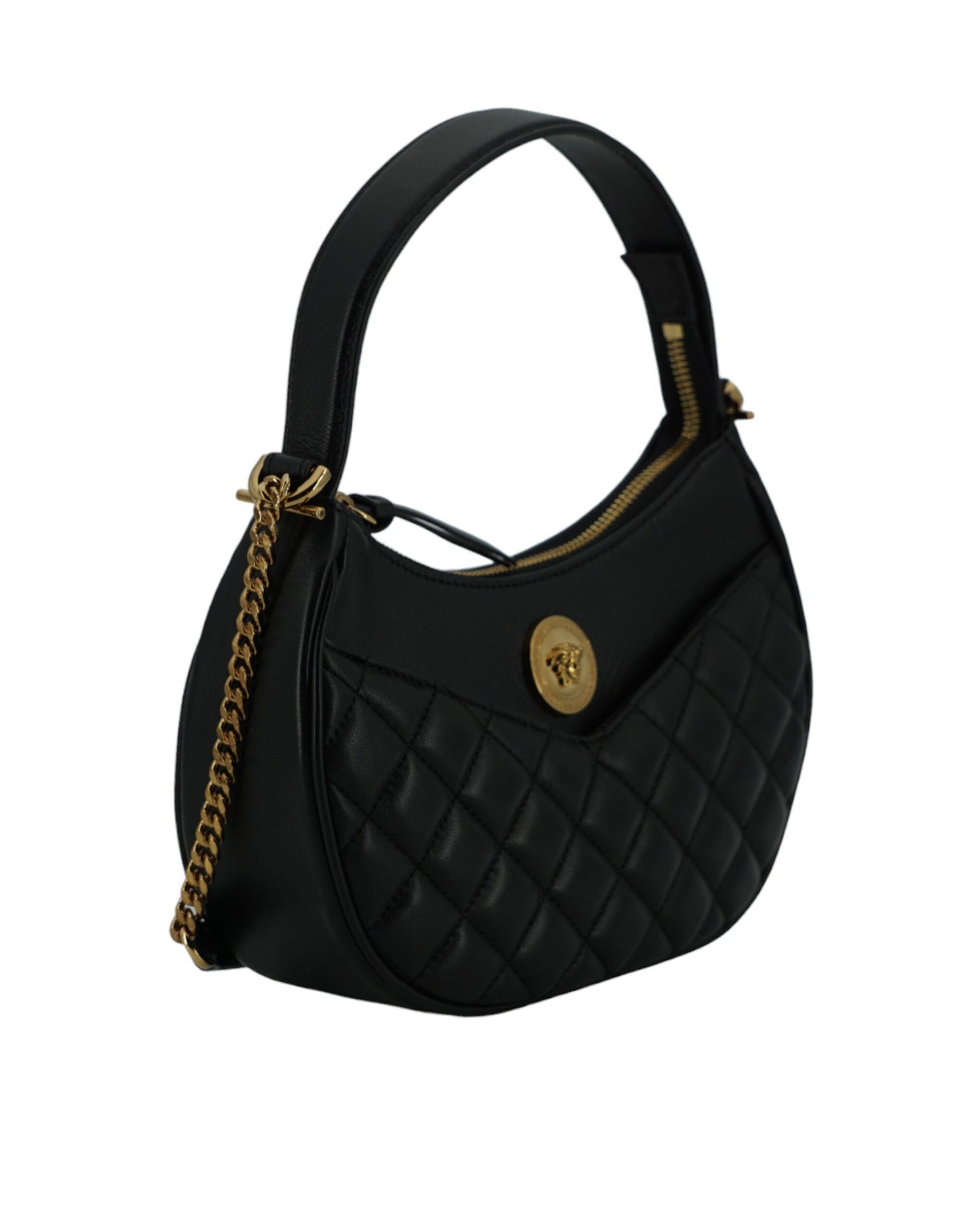 Fashionsarah.com Fashionsarah.com Versace Black Leather Half Moon Shoulder Bag