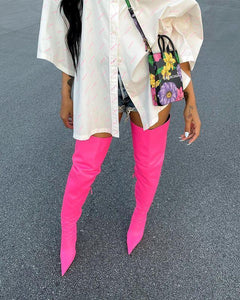 Pink Over the Knee Leather Boots - Fashionsarah.com