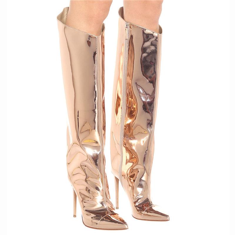 Metallic Leather Stiletto Boots | Fashionsarah.com