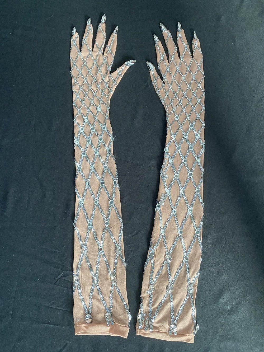 Fashionsarah.com Shining Silver Rhinestone Gloves / Mask