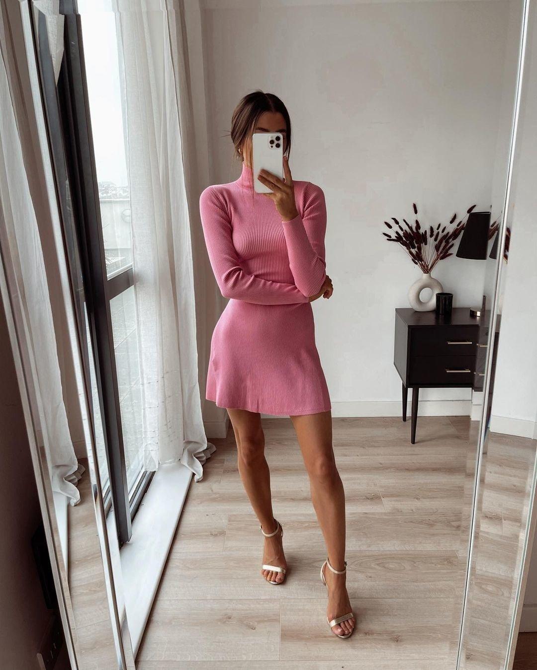 Fashionsarah.com Pink Knit Dress Long