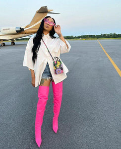 Pink Over the Knee Leather Boots - Fashionsarah.com