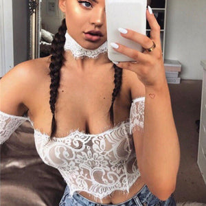 Lace Bra Crop Top (Necklace is included) | Fashionsarah.com