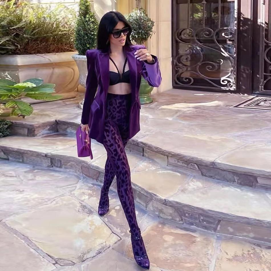 Purple Velvet Tight-fitting Blazer with Slim Trousers | Fashionsarah.com