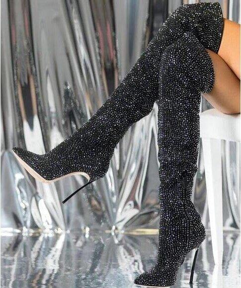 Crystal Over The Knee Boots | Fashionsarah.com