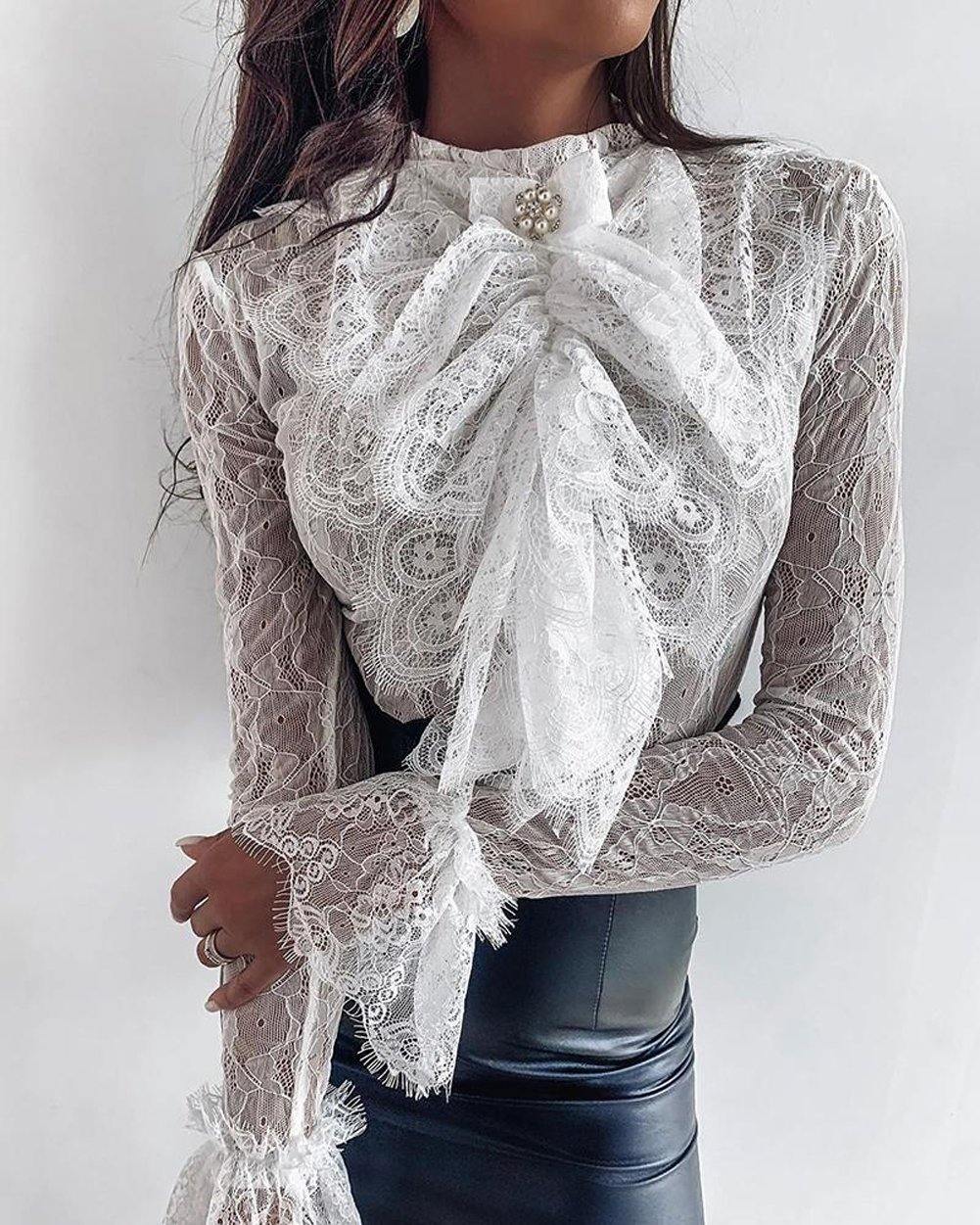 Single Tie Neck Lace Tops | Fashionsarah.com