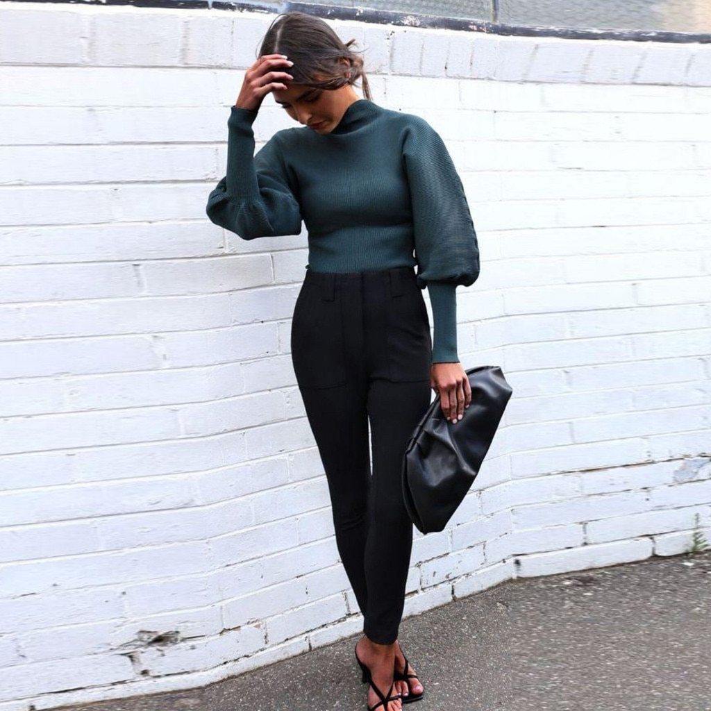 Sweater Turtle Neck Puff Sleeve Women Tops | Fashionsarah.com